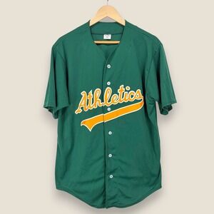 VTG Oakland Athletics DeLong Baseball Jersey Men Large Green Yellow Made in USA